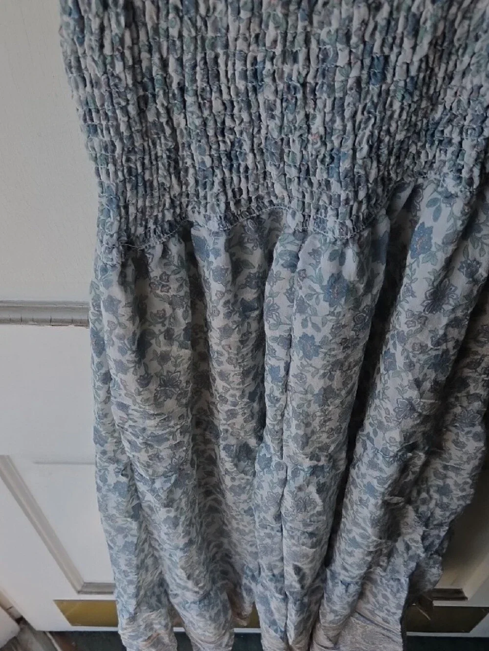 august Blue Floral Smocked Maxi Dress Gunny Sax Looking Cottagecore Med.